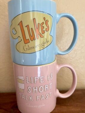 2-Gilmore Girls Mugs-Luke's Blue and Pink Ceramic Mug Set